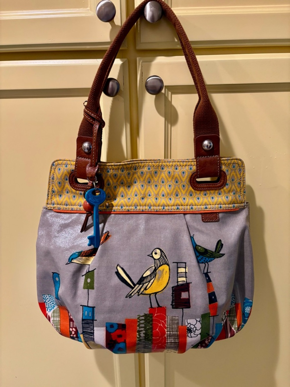 Fossil Key-Per City Birds Gray Shoulder Bag Purse